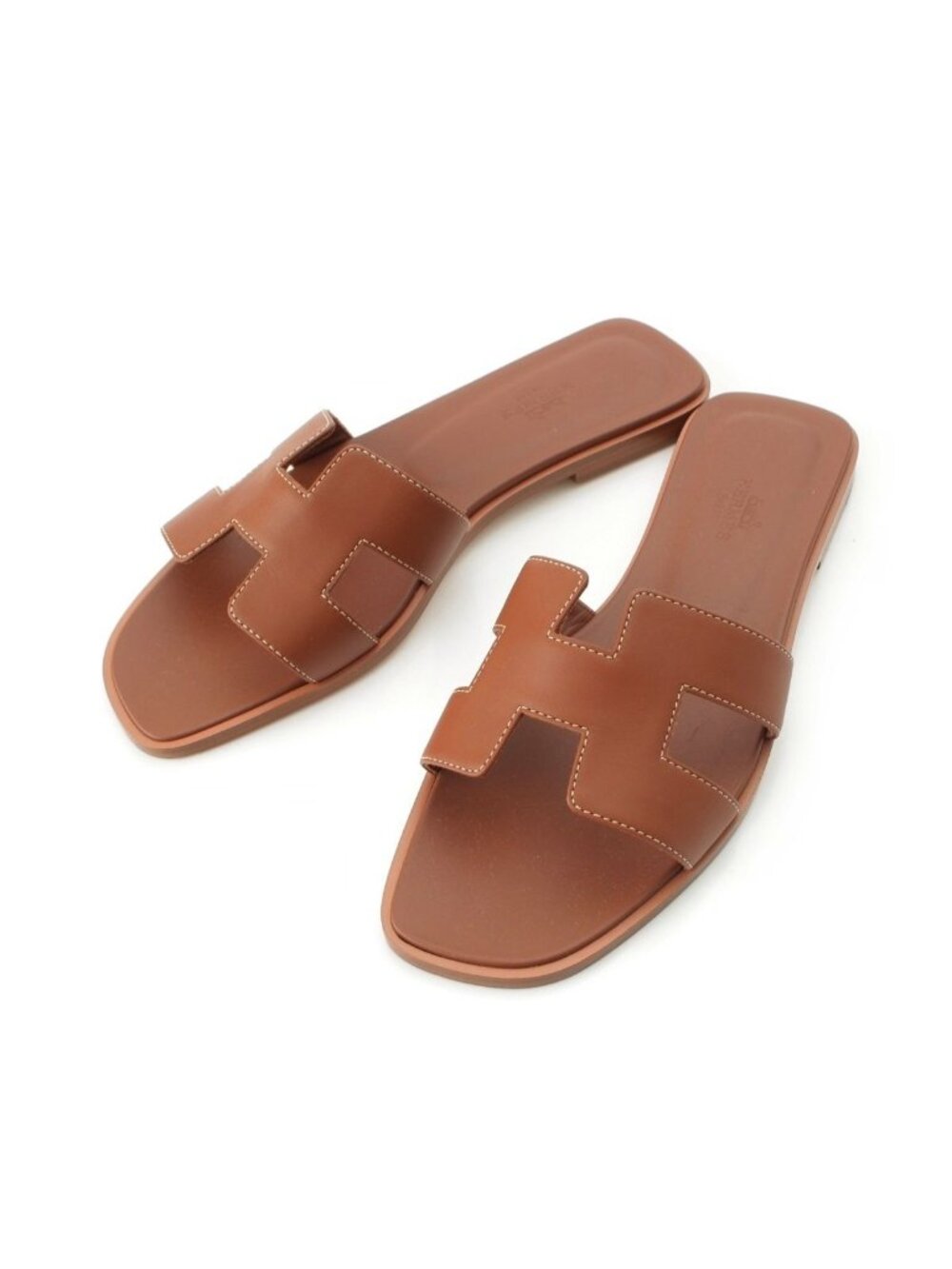 Hermes Oran Leather H Motif Flat Sandals Brown